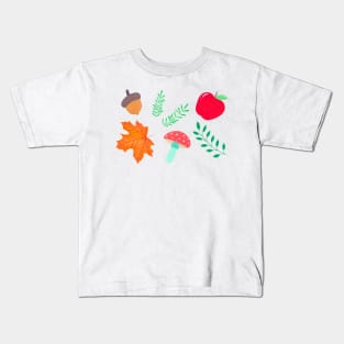 Autumn pattern with leaves, mushrooms, acorns and apples Kids T-Shirt